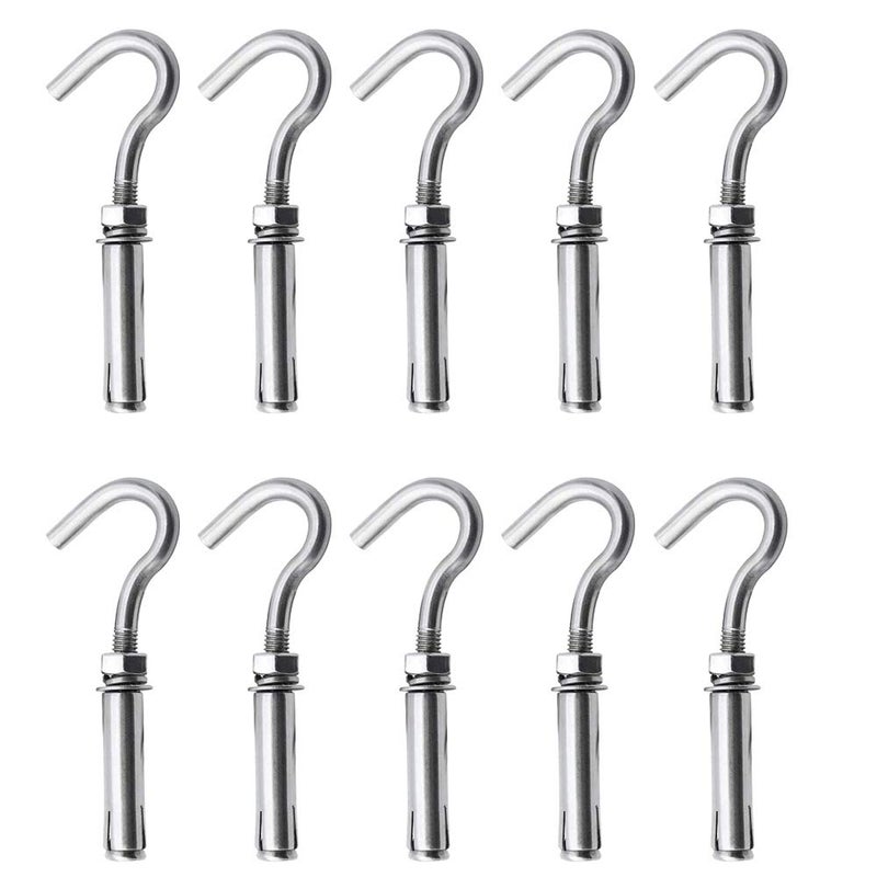 Lsqurel Concrete Wall Hook  Lsqurel 304 Stainless Steel Expansion Hook Heavy Duty Concrete Hook Open Cup Hook Expansion Bolts for Concrete Wall (M6-10Pack) - Image 1
